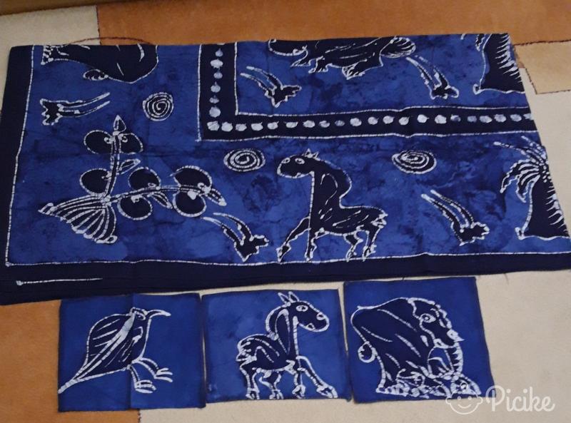 Kék Batik Mintás Textil Szett Dekorációhoz