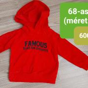 FAMOUS feliratos piros gyerek kapucnis pulóver 68-as méretben